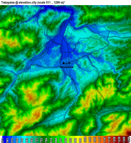 Zoom OUT 2x Takayama, Japan elevation map