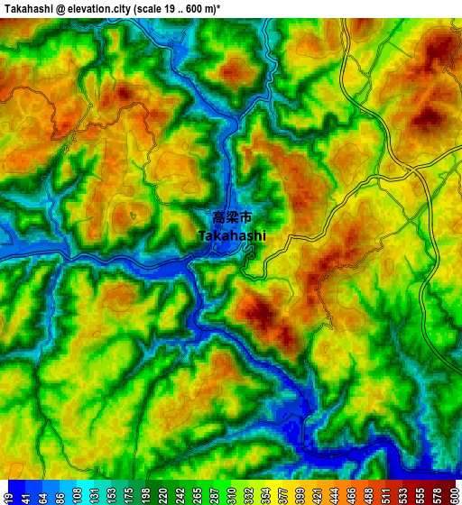 Zoom OUT 2x Takahashi, Japan elevation map