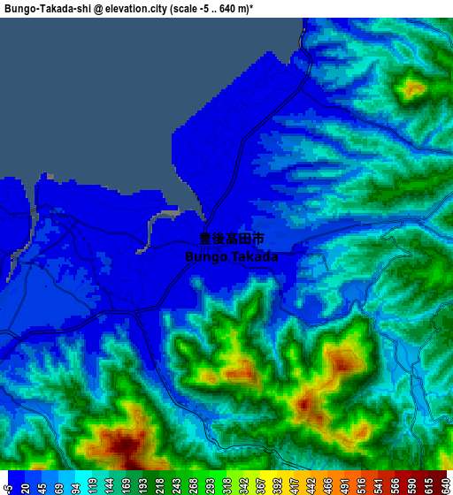 Zoom OUT 2x Bungo-Takada-shi, Japan elevation map