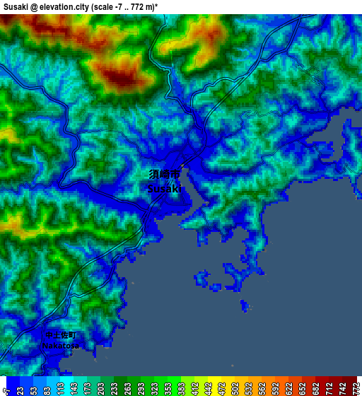 Zoom OUT 2x Susaki, Japan elevation map