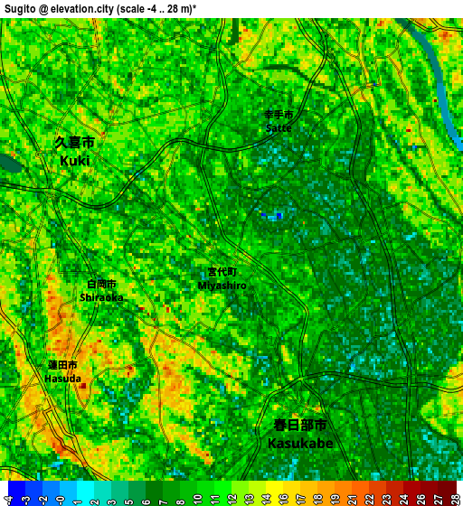Zoom OUT 2x Sugito, Japan elevation map