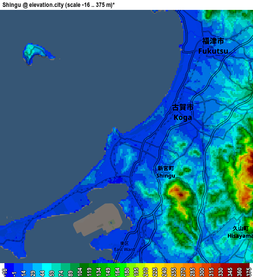 Zoom OUT 2x Shingū, Japan elevation map