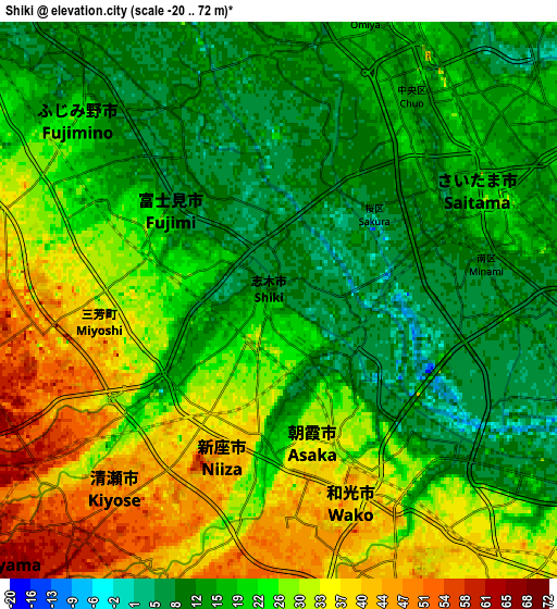 Zoom OUT 2x Shiki, Japan elevation map