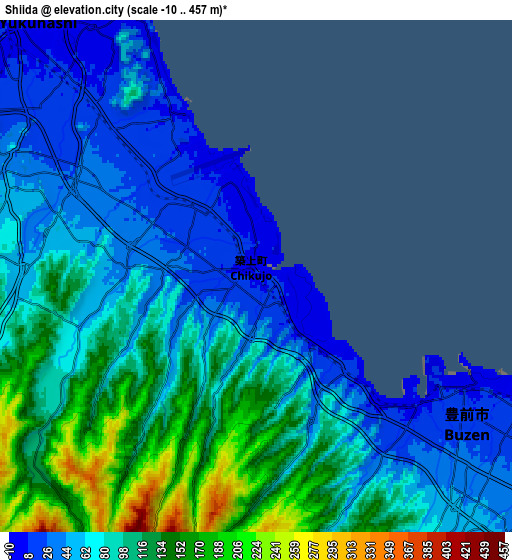 Zoom OUT 2x Shiida, Japan elevation map
