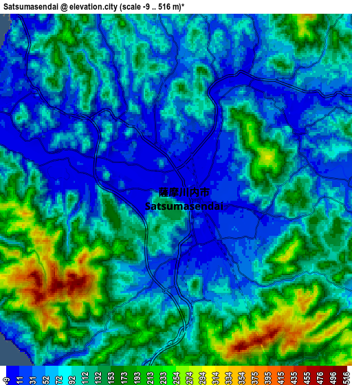 Zoom OUT 2x Satsumasendai, Japan elevation map