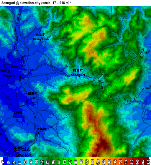 Zoom OUT 2x Sasaguri, Japan elevation map