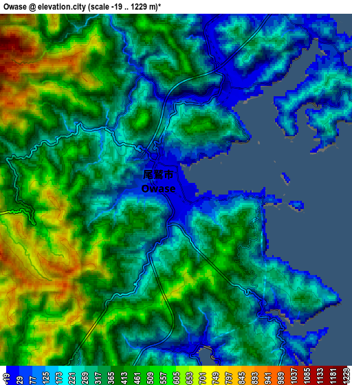 Zoom OUT 2x Owase, Japan elevation map