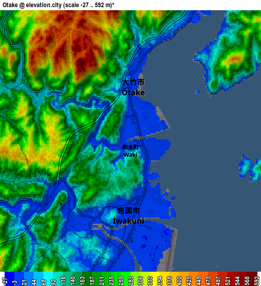 Zoom OUT 2x Ōtake, Japan elevation map