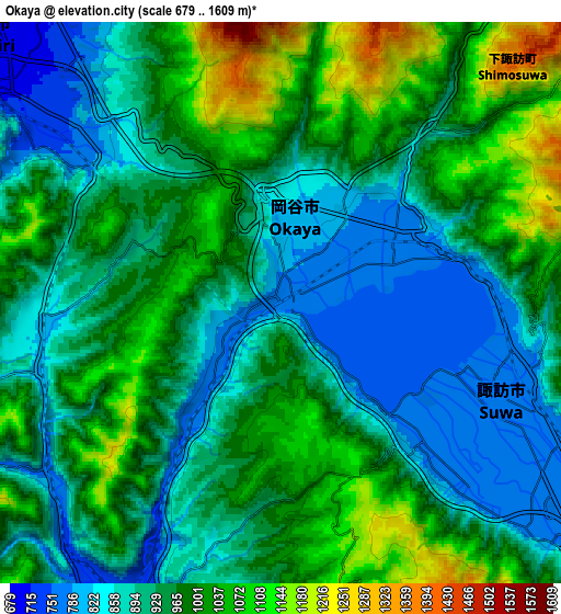 Zoom OUT 2x Okaya, Japan elevation map