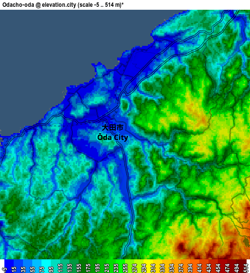 Zoom OUT 2x Ōdachō-ōda, Japan elevation map