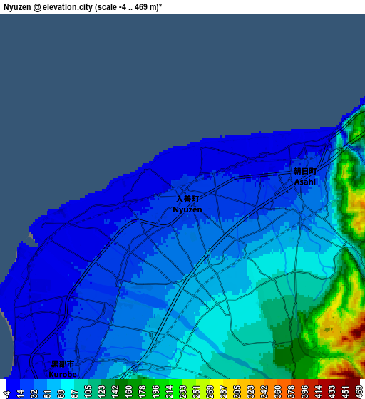 Zoom OUT 2x Nyūzen, Japan elevation map