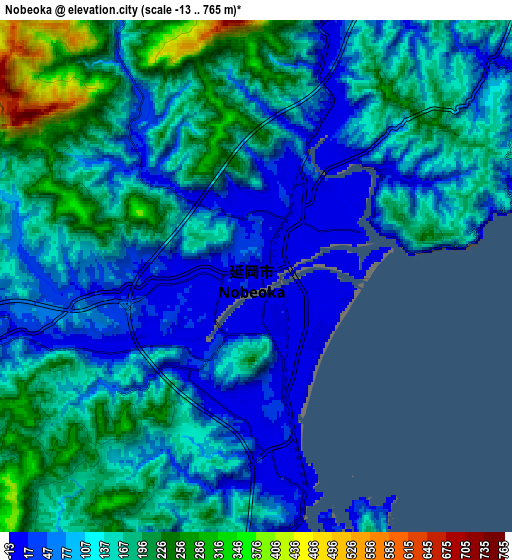 Zoom OUT 2x Nobeoka, Japan elevation map