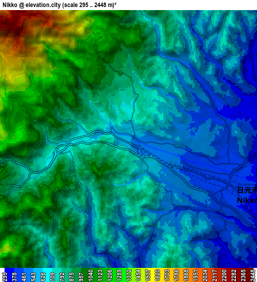 Zoom OUT 2x Nikkō, Japan elevation map