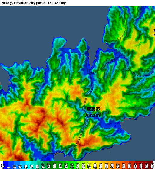 Zoom OUT 2x Naze, Japan elevation map