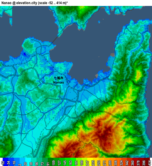 Zoom OUT 2x Nanao, Japan elevation map