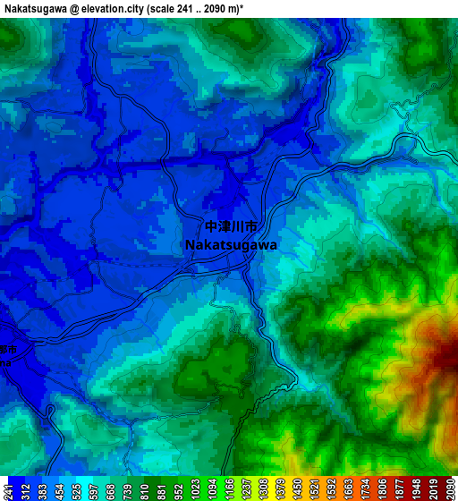 Zoom OUT 2x Nakatsugawa, Japan elevation map