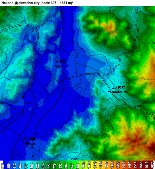 Zoom OUT 2x Nakano, Japan elevation map