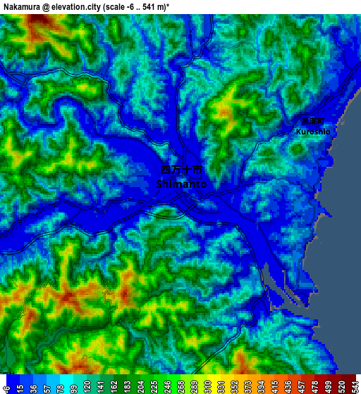 Zoom OUT 2x Nakamura, Japan elevation map
