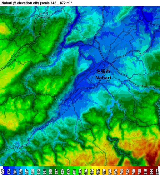 Zoom OUT 2x Nabari, Japan elevation map