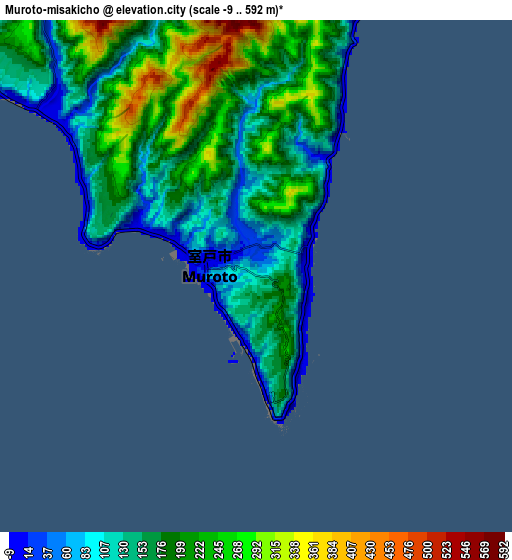 Zoom OUT 2x Muroto-misakicho, Japan elevation map