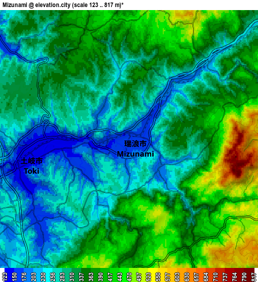 Zoom OUT 2x Mizunami, Japan elevation map