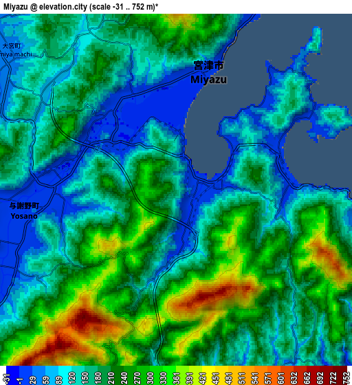 Zoom OUT 2x Miyazu, Japan elevation map