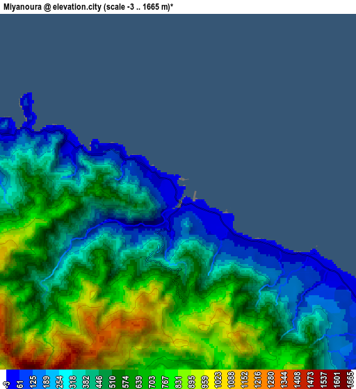 Zoom OUT 2x Miyanoura, Japan elevation map