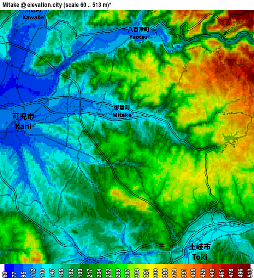 Zoom OUT 2x Mitake, Japan elevation map