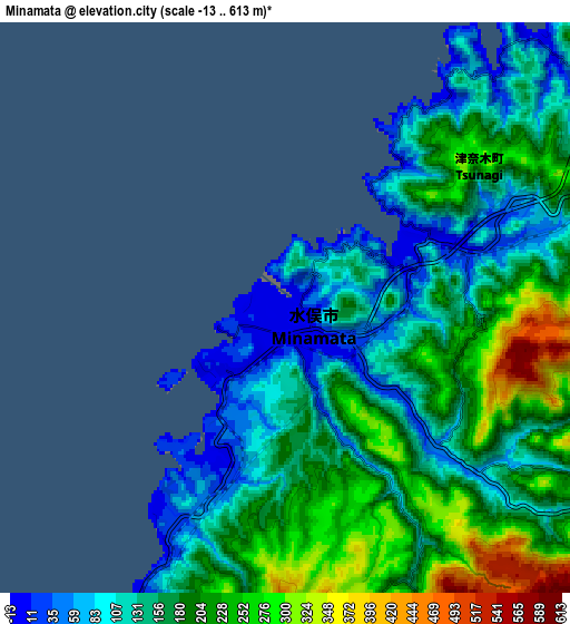 Zoom OUT 2x Minamata, Japan elevation map