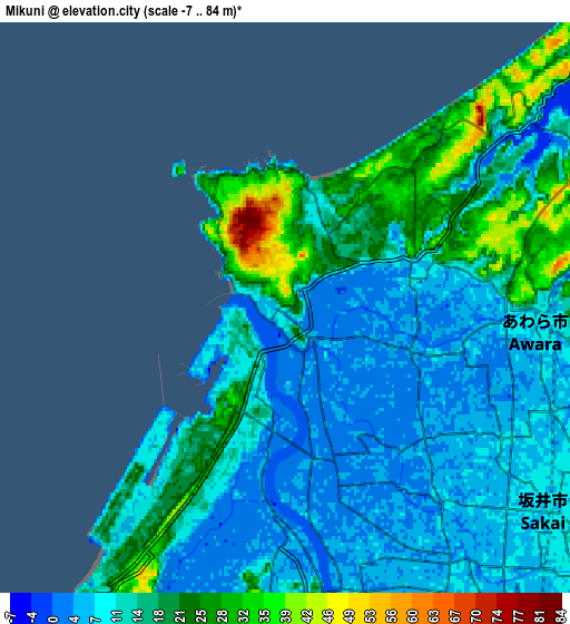 Zoom OUT 2x Mikuni, Japan elevation map