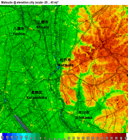 Zoom OUT 2x Matsudo, Japan elevation map