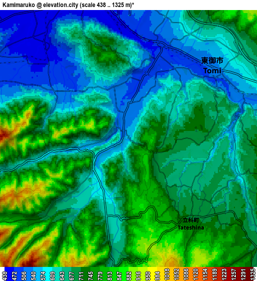 Zoom OUT 2x Kamimaruko, Japan elevation map