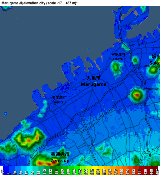 Zoom OUT 2x Marugame, Japan elevation map