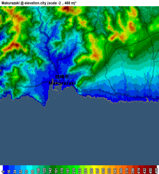 Zoom OUT 2x Makurazaki, Japan elevation map