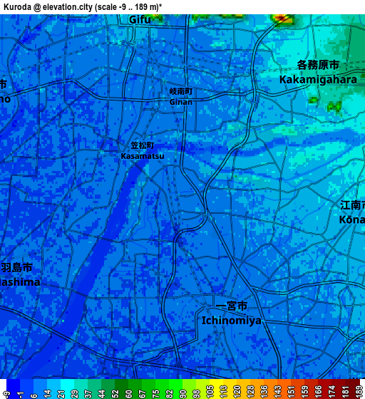 Zoom OUT 2x Kuroda, Japan elevation map