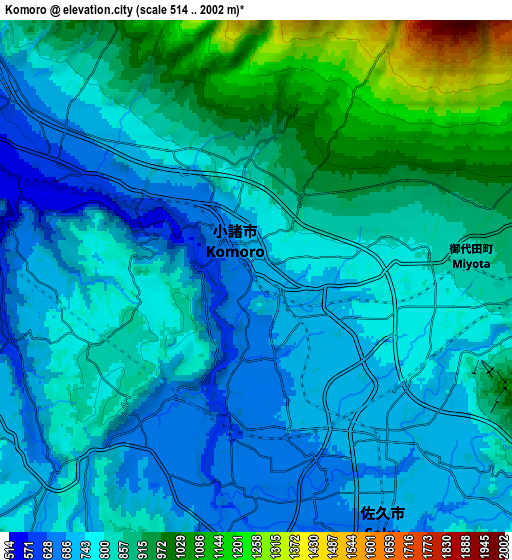 Zoom OUT 2x Komoro, Japan elevation map