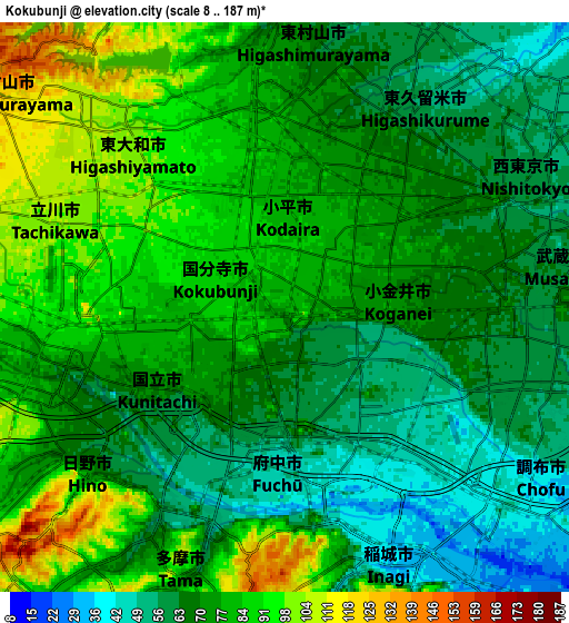 Zoom OUT 2x Kokubunji, Japan elevation map