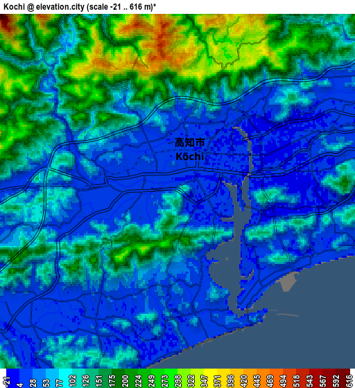 Zoom OUT 2x Kochi, Japan elevation map