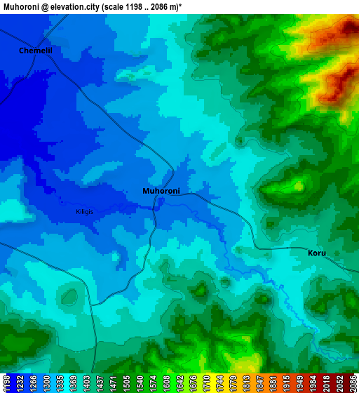 Zoom OUT 2x Muhoroni, Kenya elevation map