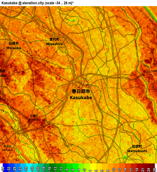 Zoom OUT 2x Kasukabe, Japan elevation map