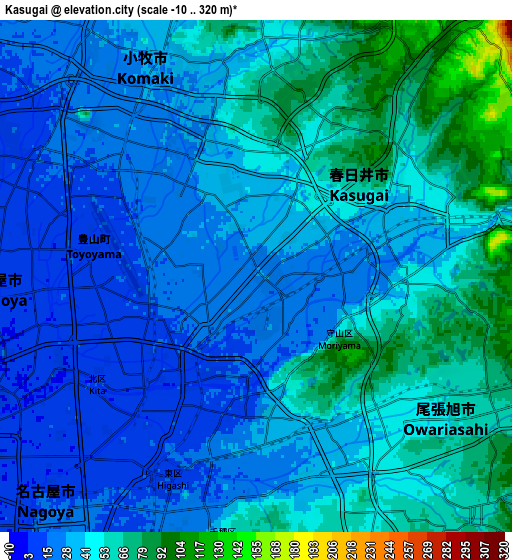 Zoom OUT 2x Kasugai, Japan elevation map