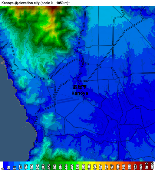 Zoom OUT 2x Kanoya, Japan elevation map