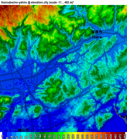 Zoom OUT 2x Kannabechō-yahiro, Japan elevation map