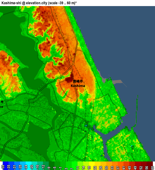 Zoom OUT 2x Kashima-shi, Japan elevation map