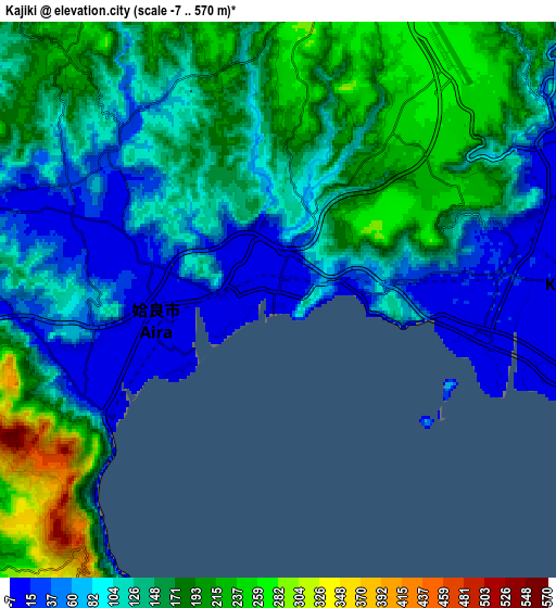 Zoom OUT 2x Kajiki, Japan elevation map