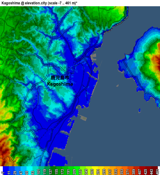 Zoom OUT 2x Kagoshima, Japan elevation map