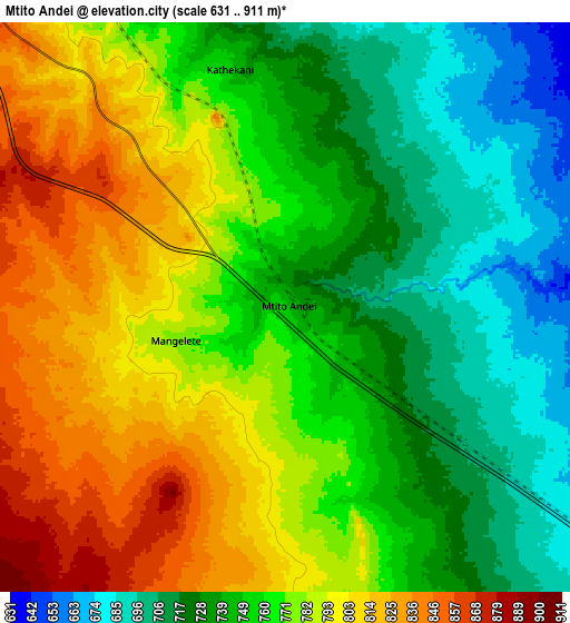 Zoom OUT 2x Mtito Andei, Kenya elevation map