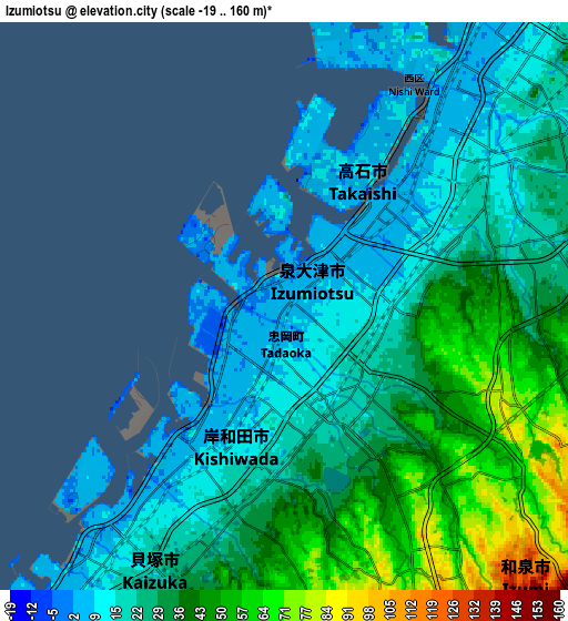 Zoom OUT 2x Izumiōtsu, Japan elevation map