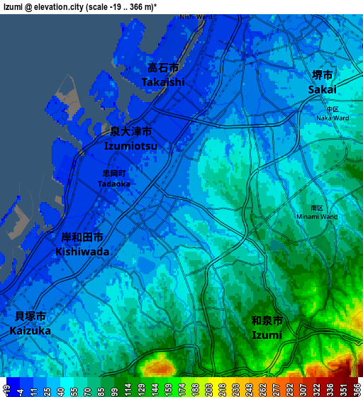 Zoom OUT 2x Izumi, Japan elevation map
