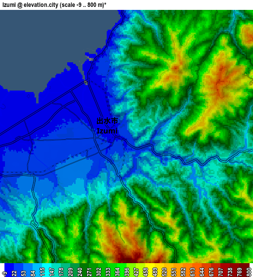 Zoom OUT 2x Izumi, Japan elevation map